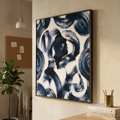 Indigo Shadow Faces – Layered Abstract Wall Art