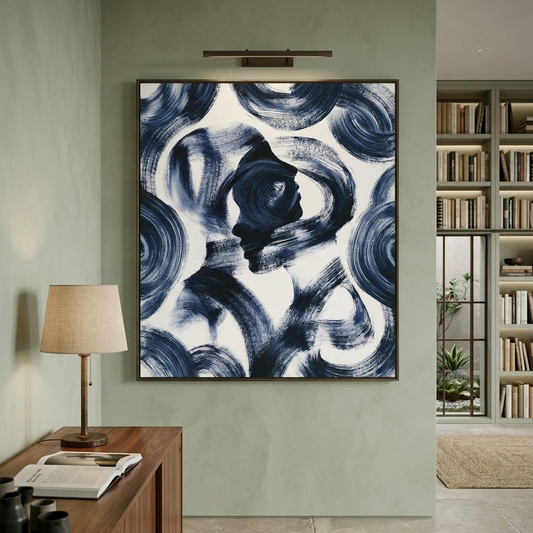 Indigo Shadow Faces – Layered Abstract Wall Art