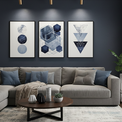 GEOMETRICAL SHAPES ART – 3 PANEL SET – GEOMETRICAL WALL ART