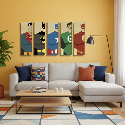 SUPERHEROES ART – 5 PANEL SET – COMIC WALL ART