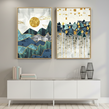 GEOMETRIC MOUNTAIN ABSTRACT – 2 PANEL SET – ABSTRACT WALL ART