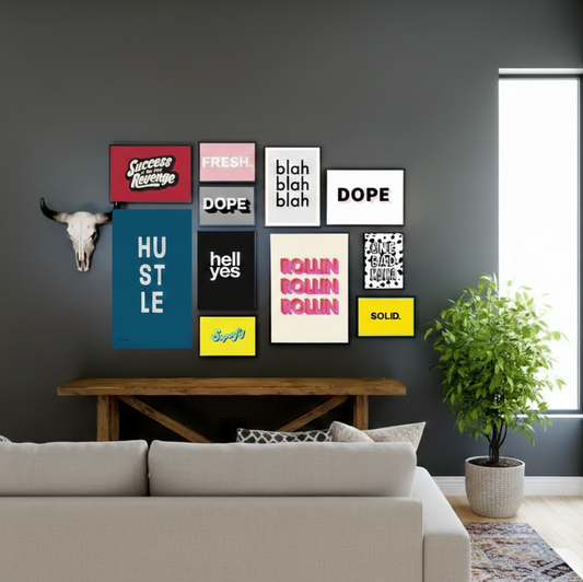HUSTLE DOPE HELL YES – 11 PANEL SET – QUOTES WALL ART