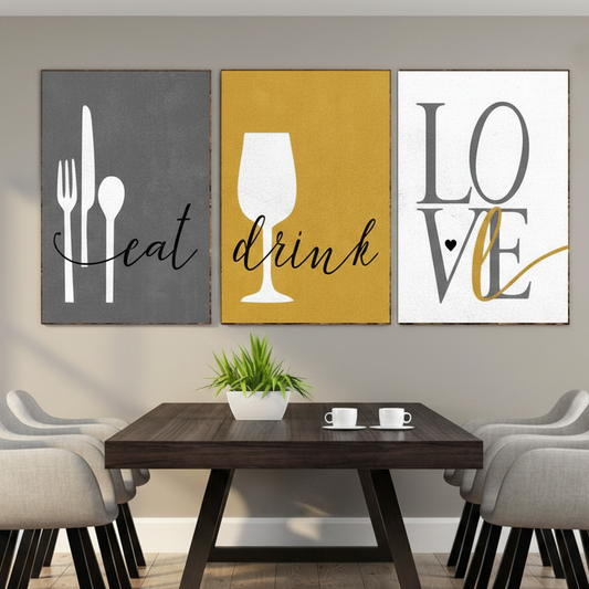 EAT DRINK LOVE ART – 3 PANEL SET