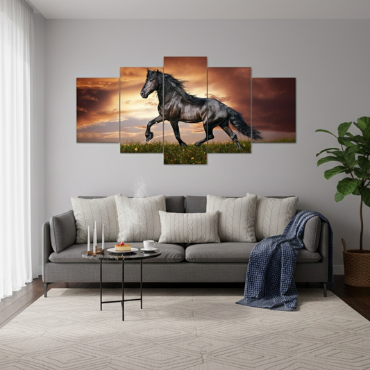 BLACK HORSE – 5 PANEL SET – WALL ART