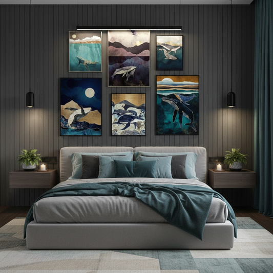 WHALES ABSTRACT ART – 6 PANEL SET