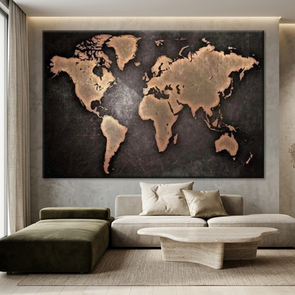 BLACK GOLD WORLD MAP – MAP WALL ART