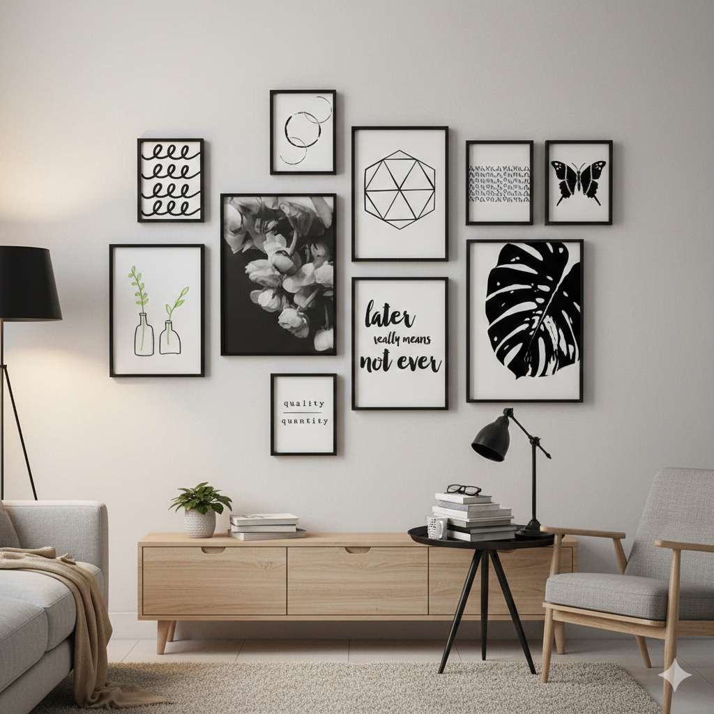 BLACK MONSTERA LEAF BUTTERFLY – 10 PANEL SET