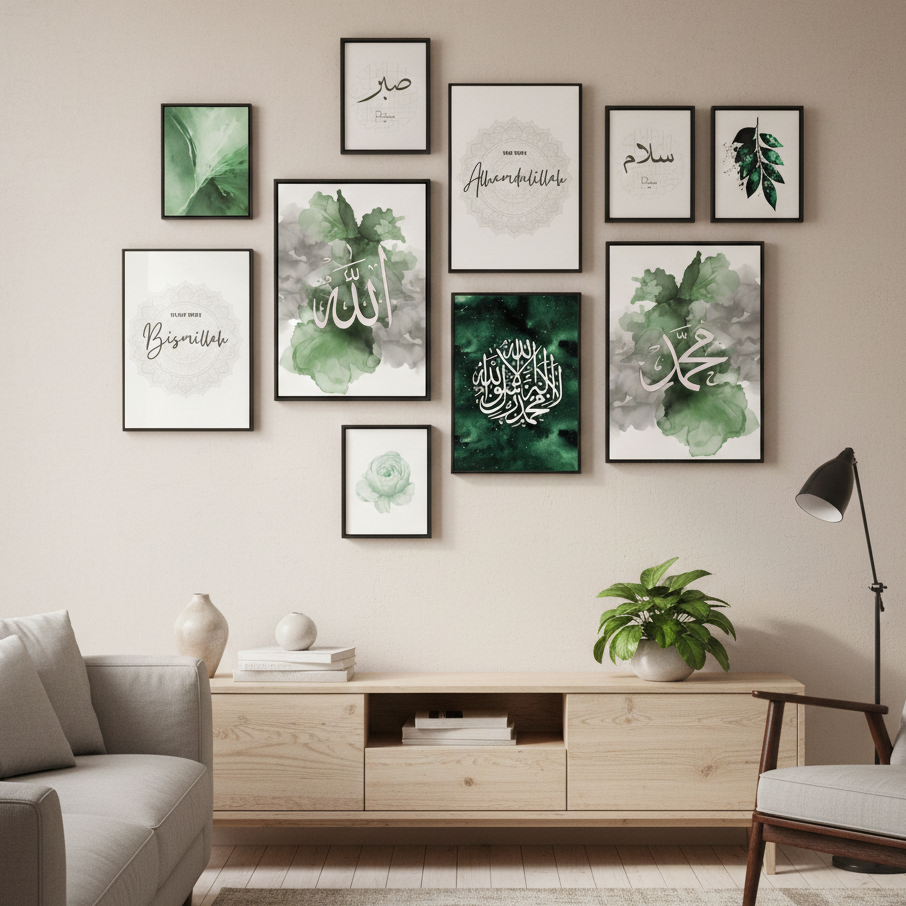 ALLAH MUHAMMAD (PBUH) NAME SABR SHUKR – 10 PANEL SET – ISLAMIC WALL ART