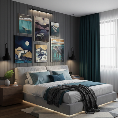 WHALES ABSTRACT ART – 6 PANEL SET