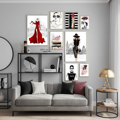 GIRLY FASHION WALL SETUP – 8 PANEL SET – GIRLY WALL ART