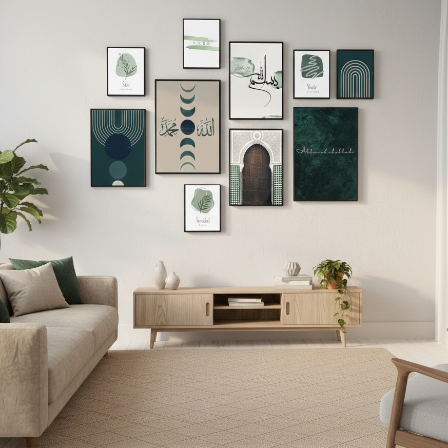 ALLAH MUHAMMAD (PBUH) NAME SABR SHUKR – 10 PANEL SET – ISLAMIC WALL ART