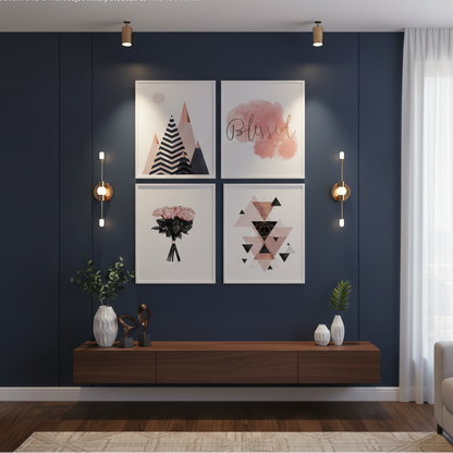 GEOMETRIC SHAPES ABSTRACT WALL ART – 4 PANEL SET