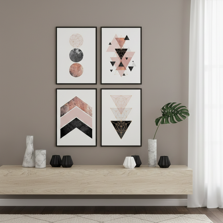 GEOMETRIC SHAPES ABSTRACT MOON PHASE – 4 PANEL SET