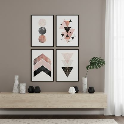 GEOMETRIC SHAPES ABSTRACT MOON PHASE – 4 PANEL SET