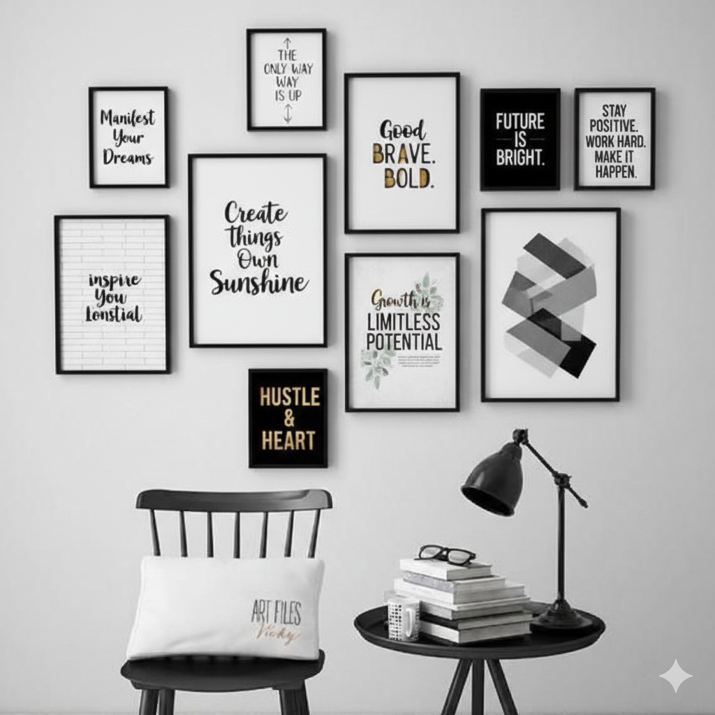 BLACK & WHITE QUOTE SET – 10 PANEL SET – QUOTE WALL ART