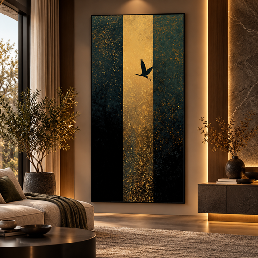 Ivory Cranes in Emerald Sky – Nature Inspired Wall Art