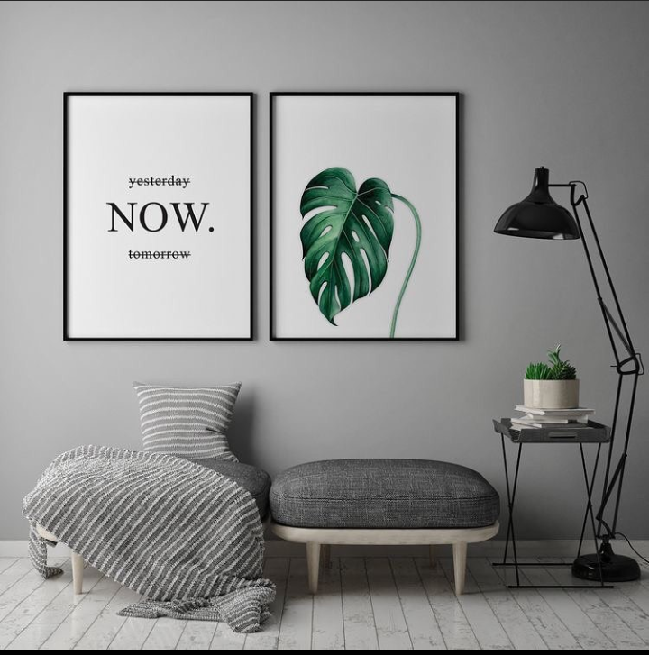 MOTTO GREEN LEAVE WALL ART – 2 PANEL SET