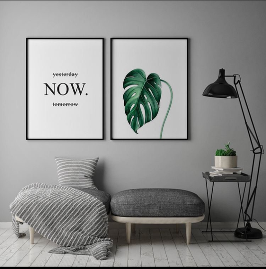 MOTTO GREEN LEAVE WALL ART – 2 PANEL SET