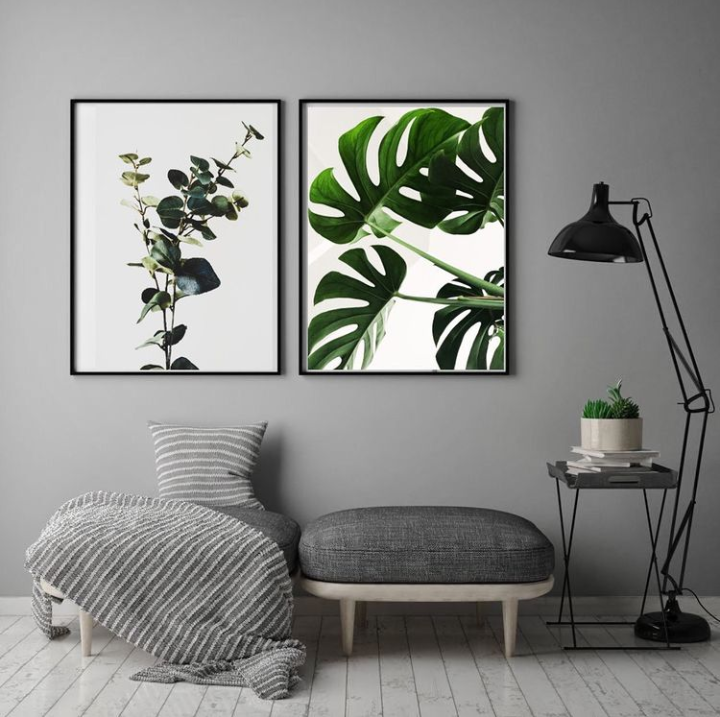 MONSTERA GREEN LEAFS WALL ART – 2 PANEL SET