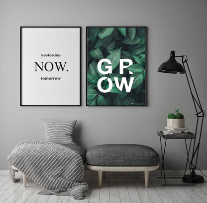 SLOGAN GREEN LEAFS GROW – 2 PANEL SET – QUOTES WALL ART