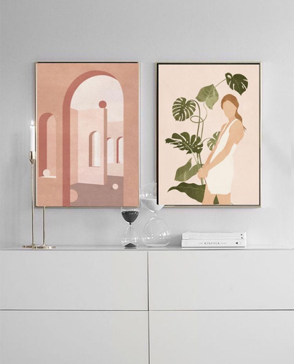 TERRACOTTOA ARCHES WOMAN WITH MONSTERA LEAVES – 2 PANEL SET