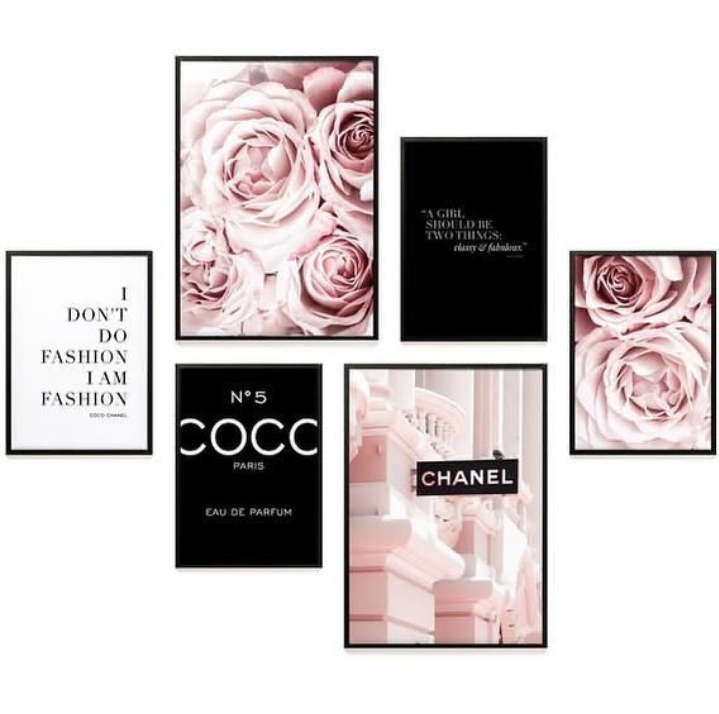 PINK COCO CHANEL – 6 PANEL SET – FASHION WALL ART