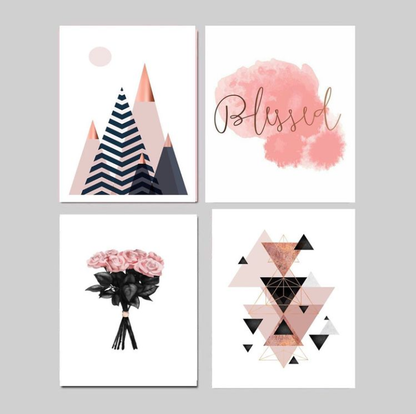 GEOMETRIC SHAPES ABSTRACT WALL ART – 4 PANEL SET