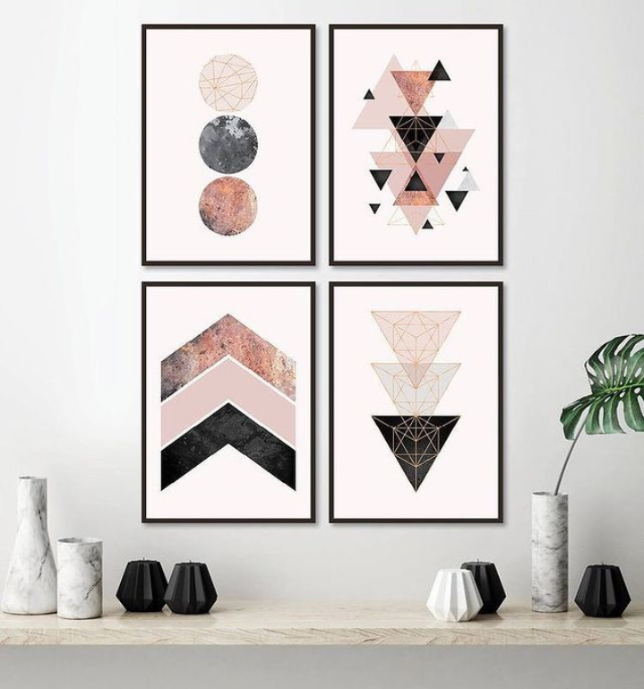 GEOMETRIC SHAPES ABSTRACT MOON PHASE – 4 PANEL SET