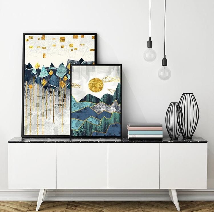 GEOMETRIC MOUNTAIN ABSTRACT – 2 PANEL SET – ABSTRACT WALL ART