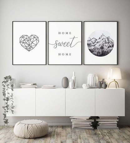 HOME SWEET HOME – 3 PANEL SET – GEOMETRICAL WALL ART