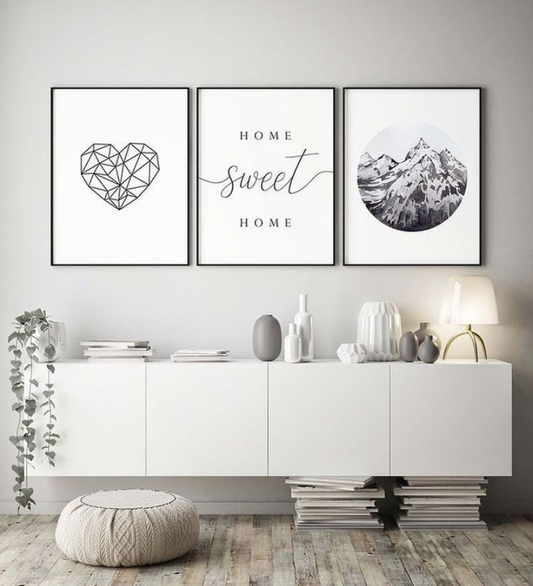 HOME SWEET HOME – 3 PANEL SET – GEOMETRICAL WALL ART