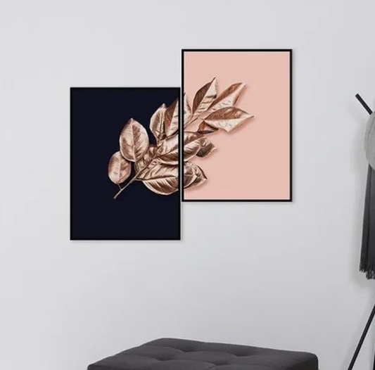 GOLDEN LEAVES WALL ART – 2 PANEL SET