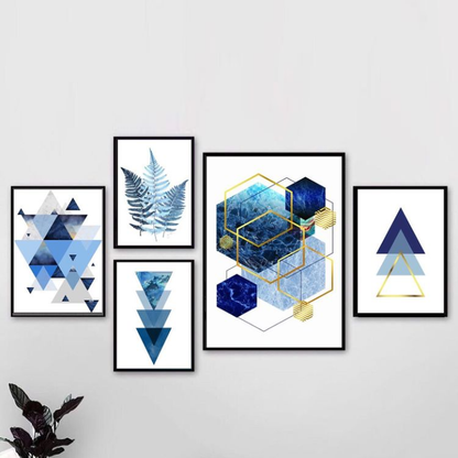 BLUE GEOMETRIC SHAPES WALL SETUP – 5 PANEL SET