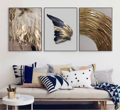 GOLDEN FEATHERS ART – 3 PANEL SET
