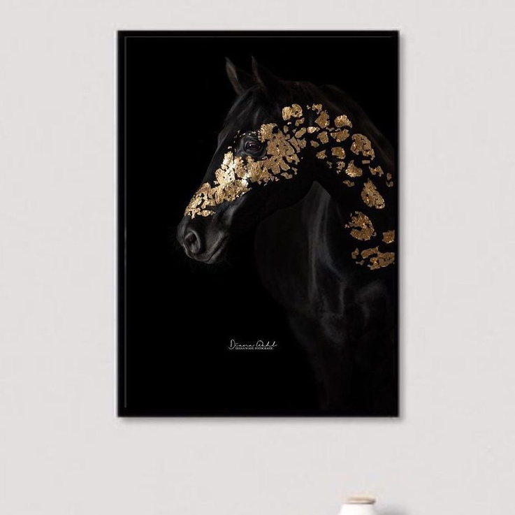 GOLD LEAF ON BLACK HORSE – SINGLE WALL ART