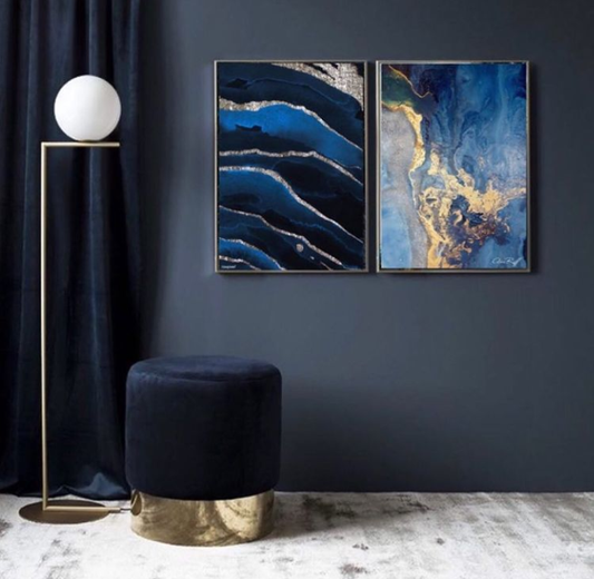BLUE AND GOLDEN ABSTRACT WALL ART – 2 PANEL SET