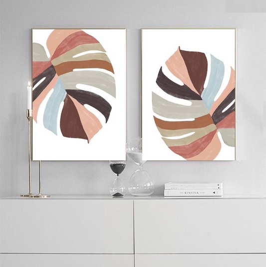 LEAF MONSTERAS – HAND PAINTING – 2 PANEL SET