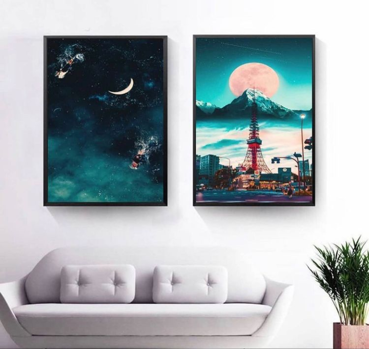 MOONRIVER AND TOKYO TOWER WALL ART – 2 PANEL SET