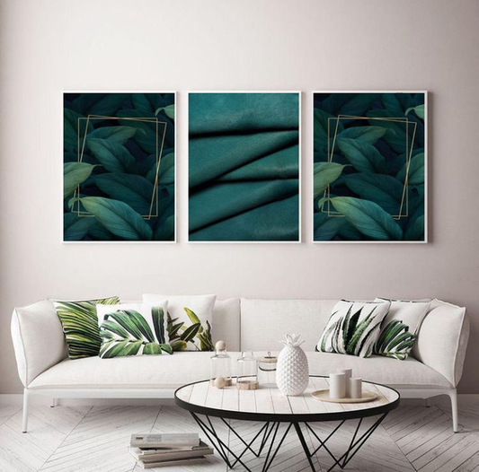 GREEN LEAVES ART – 3 PANEL SET