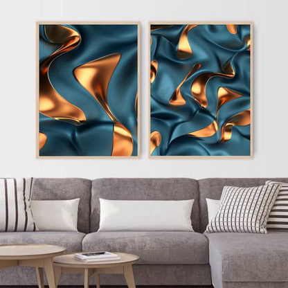 GRAY GOLDEN ABSTRACT WALL ART – 2 PANEL SET – ABSTRACT WALL ART