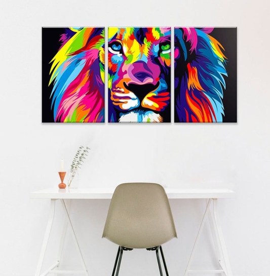 RAINBOW LION HEAD – 3 PANEL SET – ANIMALS WALL ART
