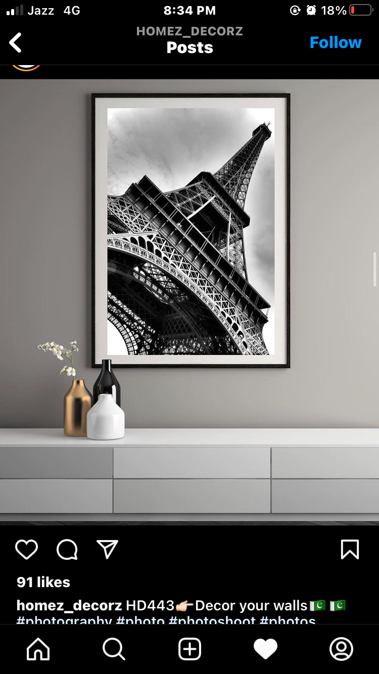 EIFFEL TOWER WALL ART – SINGLE WALL ART