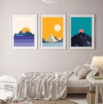 ABSTRACT SUNSET ART – 3 PANEL SET – ABSTRACT WALL ART