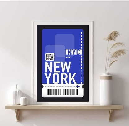 NEW YORK PLANE TICKET WALL HANGING – SINGLE WALL ART