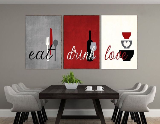 EAT DRINK LOVE ART – 3 PANEL SET