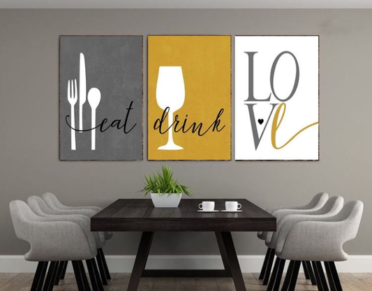 EAT DRINK LOVE ART – 3 PANEL SET
