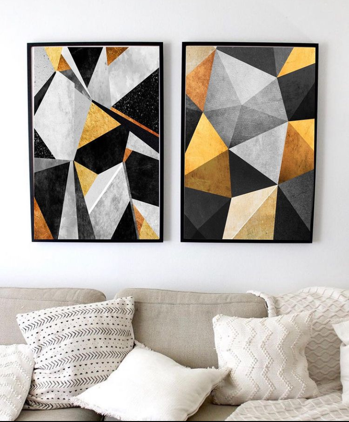 GEOMETRIC GOLD BLACK WALL ART – 2 PANEL SET