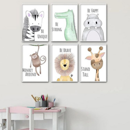 QUOTES WITH ANIMAL CARTOON – 6 PANEL SET – QUOTES WALL ART