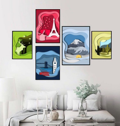 COUNTRIES ABSTRACT WALL SETUP – 5 PANEL SET