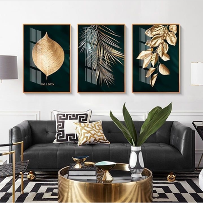 LUXURY GOLDEN LEAVES ART – 3 PANEL SET